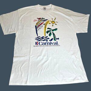 Carnival Cruise Line White Graphic T-Shirt XL Cotton Fun Ships Ocean Vacation